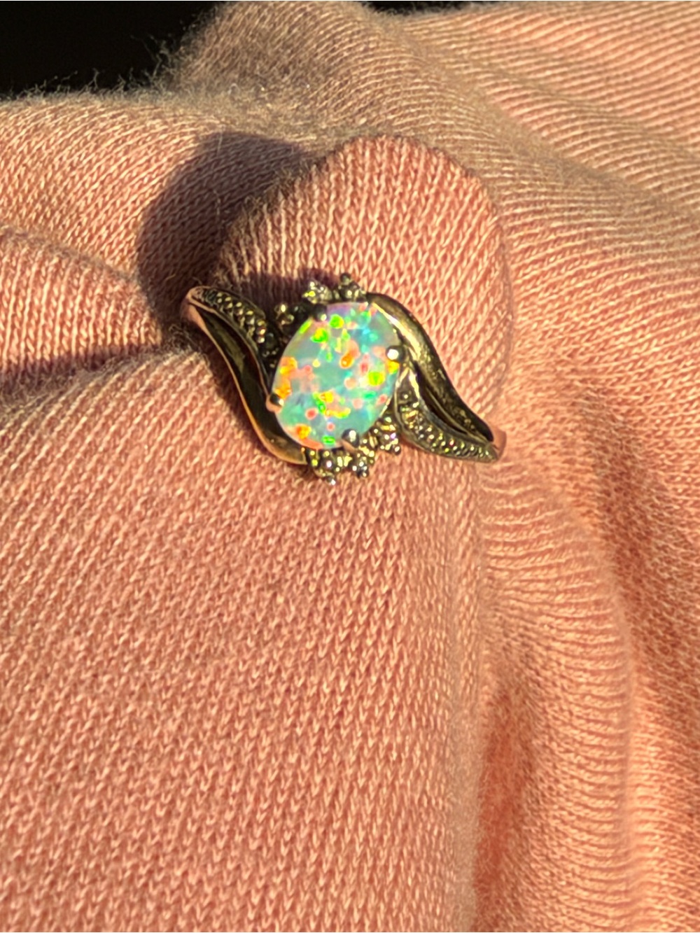Vintage Andin 925 10K Gold Vermeil Opal Bypass Cocktail Ring